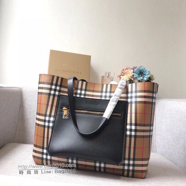 Burberry專櫃新款女包 大號Burberry壓花徽章 巴寶莉敞口托特包  db1083